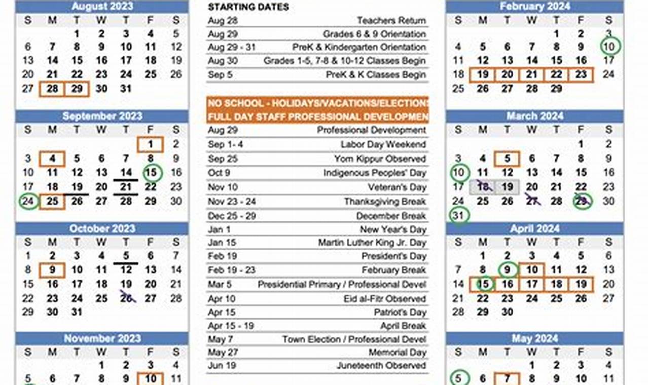 2024 Westford Public Schools Calendar Key Dates