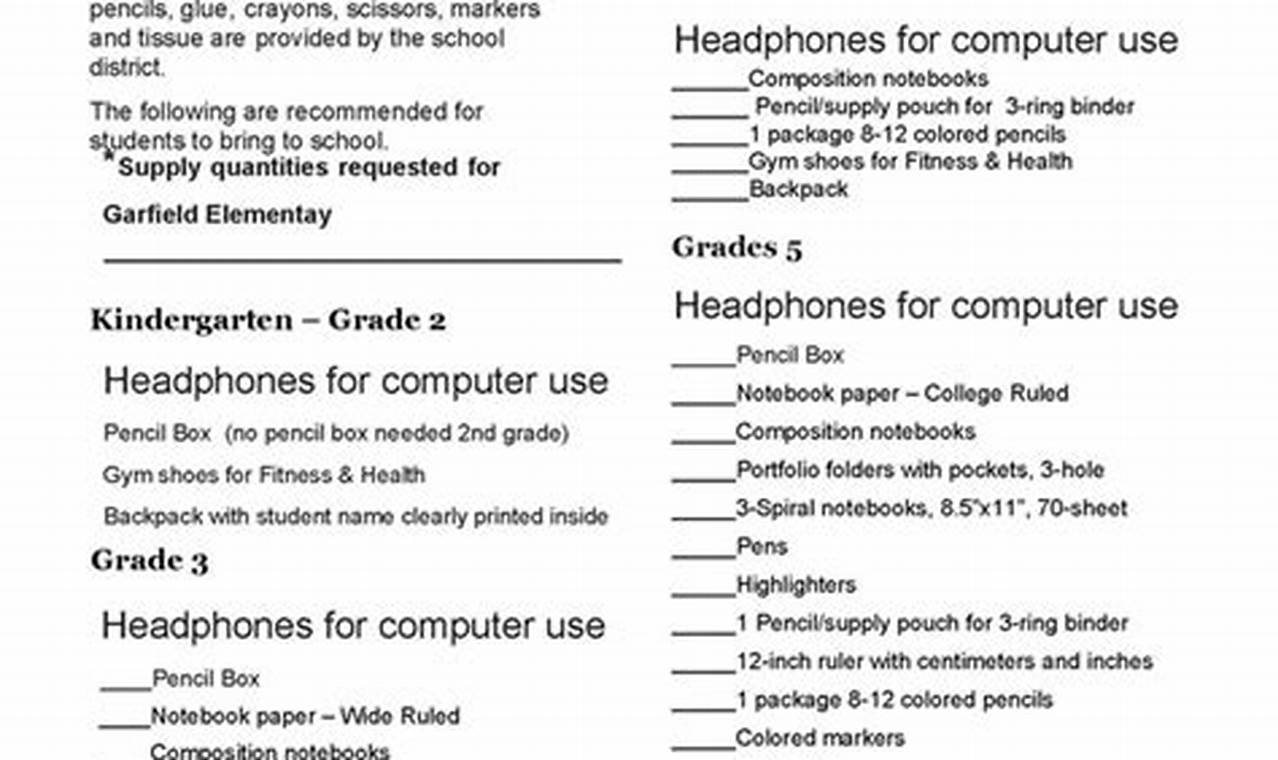 Garfield Elementary: 2024 School Supply List | Best Schools in America: Top Public & Private Options